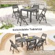Expandable patio dining table in grey, seats 4-6, crafted from rustproof aluminum, ideal for indoor and outdoor.